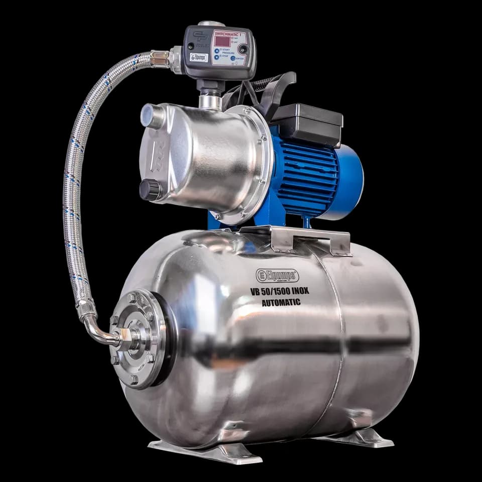 VB 50/1500 INOX Automatic Wodociąg domowy, z wirnikiem ze stali INOX, korpusem i zbiornikiem ciśnieniowym, 1500 W, 6.300 l/h, 4,8 bar, 50 L